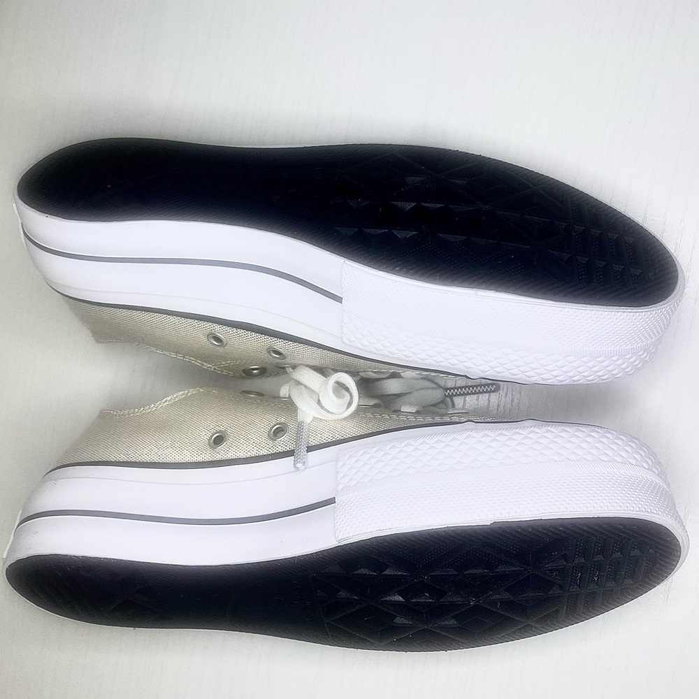 Converse Women's All Star Ox Lift Gold/Cream Sparkling Canvas Platform Sneakers - Picture 11 of 16
